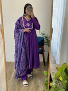 Purple Chanderi Cotton Anarkali Suit With Bandhani Dupatta - BONYHUBSALWAR KAMEEZ