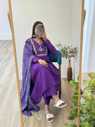 Purple Chanderi Cotton Anarkali Suit With Bandhani Dupatta - BONYHUBSALWAR KAMEEZ