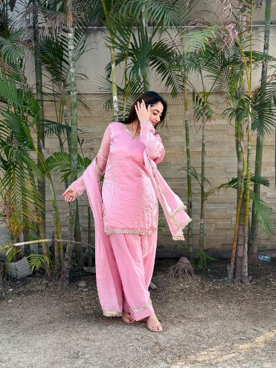 Rose Pink Satin Silk Farshi Suit Set
