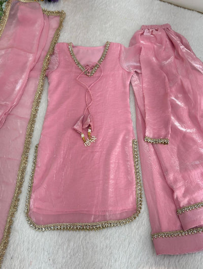Rose Pink Satin Silk Farshi Suit Set