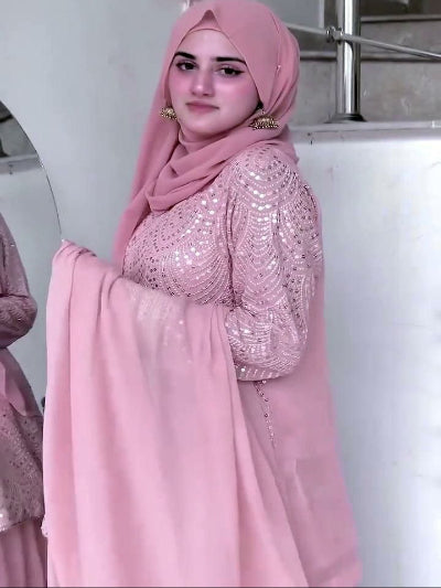 Pastel Pink Georgette Sequins Work Sharara Palazzo Suit