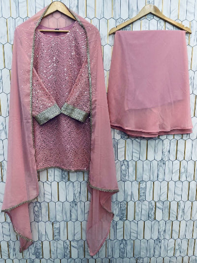 Pastel Pink Georgette Sequins Work Sharara Palazzo Suit