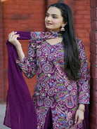 Purple Tapeta Silk Embroidered Mirror Work Sharara Suit - BONYHUBSALWAR KAMEEZ