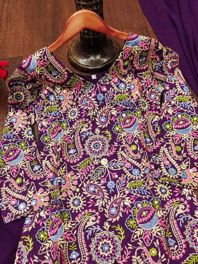 Purple Tapeta Silk Embroidered Mirror Work Sharara Suit - BONYHUBSALWAR KAMEEZ