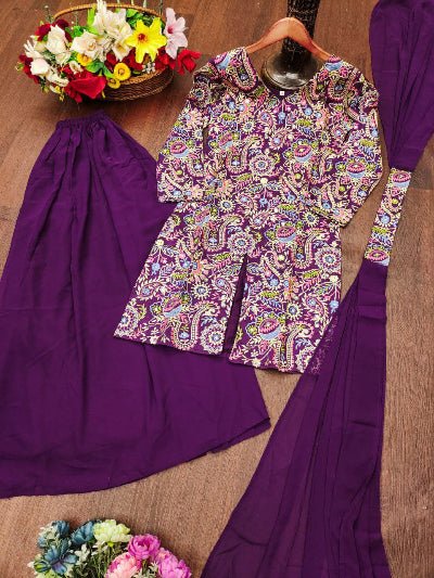 Purple Tapeta Silk Embroidered Mirror Work Sharara Suit - BONYHUBSALWAR KAMEEZ