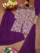 Purple Tapeta Silk Embroidered Mirror Work Sharara Suit - BONYHUBSALWAR KAMEEZ