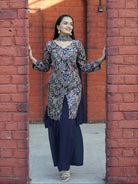 Navy Blue Tapeta Silk Embroidered Mirror Work Sharara Suit - BONYHUBSALWAR KAMEEZ