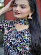 Navy Blue Tapeta Silk Embroidered Mirror Work Sharara Suit - BONYHUBSALWAR KAMEEZ