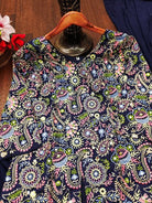 Navy Blue Tapeta Silk Embroidered Mirror Work Sharara Suit - BONYHUBSALWAR KAMEEZ