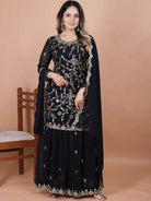 Black Designer Georgette Sharara Suit with Embroidery Dupatta - BONYHUBSALWAR KAMEEZ