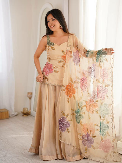 Cream Beige Organza Silk Palazzo Suit for Women UK
