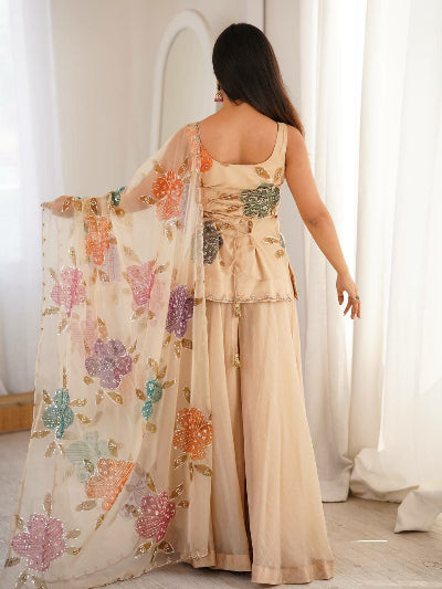 Cream Beige Organza Silk Palazzo Suit for Women UK