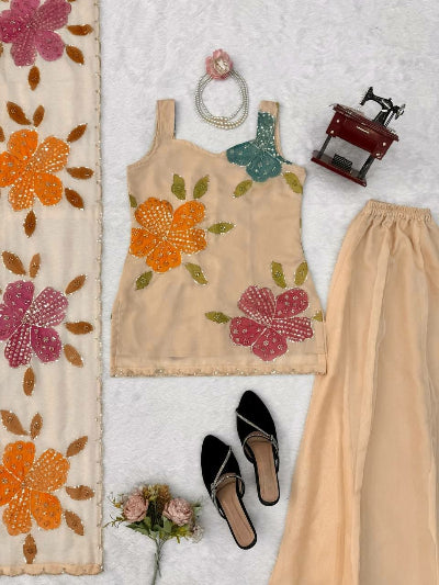 Cream Beige Organza Silk Palazzo Suit for Women UK