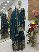 Designer Chinon Silk Embroidery Sequins Sharara Suit - BONYHUBSALWAR KAMEEZ
