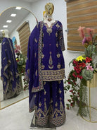 Designer Chinon Silk Embroidery Sequins Sharara Suit - BONYHUBSALWAR KAMEEZ