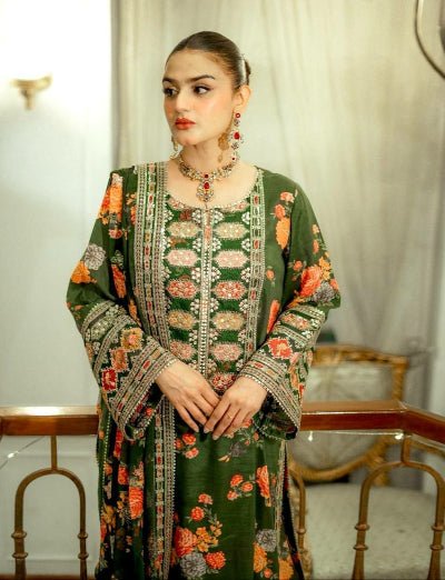 Green Chinon Silk Floral Embroidered Straight Suit Set - BONYHUBSALWAR KAMEEZ