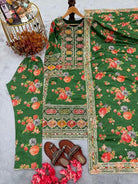 Green Chinon Silk Floral Embroidered Straight Suit Set - BONYHUBSALWAR KAMEEZ