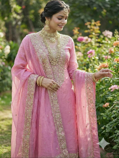 Blush Pink Fendi Silk Gold Embroidered Palazzo Suit