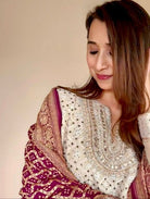 Ivory Georgette Sharara Suit With Magenta Soft Silk Dupatta - BONYHUBSALWAR KAMEEZ