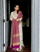 Ivory Georgette Sharara Suit With Magenta Soft Silk Dupatta - BONYHUBSALWAR KAMEEZ