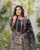 Black Georgette Gold Embroidered Sharara Palazzo Suit - BONYHUBSALWAR KAMEEZ