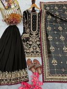 Black Georgette Gold Embroidered Sharara Palazzo Suit - BONYHUBSALWAR KAMEEZ