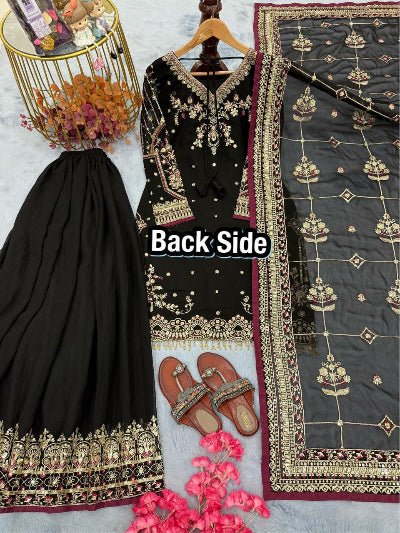 Black Georgette Gold Embroidered Sharara Palazzo Suit - BONYHUBSALWAR KAMEEZ