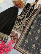 Black Georgette Gold Embroidered Sharara Palazzo Suit - BONYHUBSALWAR KAMEEZ