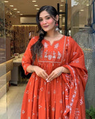 Orange Premium Cotton Embroidered Anarkali Suit - BONYHUBSALWAR KAMEEZ