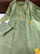 Olive Green Chanderi Beautiful Anarkali Suit Set - BONYHUBSALWAR KAMEEZ
