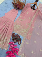 Baby Pink Georgette Embroidery Moti Work Sharara Suit - BONYHUBSALWAR KAMEEZ
