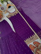 Purple Georgette Mirror Handwork Embroidered Sharara Suit - BONYHUBSALWAR KAMEEZ