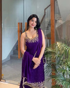 Purple Georgette Mirror Handwork Embroidered Sharara Suit - BONYHUBSALWAR KAMEEZ