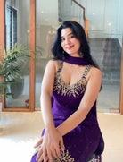 Purple Georgette Mirror Handwork Embroidered Sharara Suit - BONYHUBSALWAR KAMEEZ
