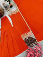 Orange Georgette Mirror Handwork Embroidered Sharara Suit - BONYHUBSALWAR KAMEEZ