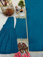 Blue Georgette Mirror Handwork Embroidered Sharara Suit - BONYHUBSALWAR KAMEEZ