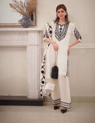 White Natural Crepe Black Embroidered Farshi Suit - BONYHUBSALWAR KAMEEZ