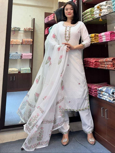 White Georgette Embroidery Straight Suit