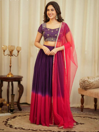 Purple Magenta Shaded Georgette Lehenga Choli Set
