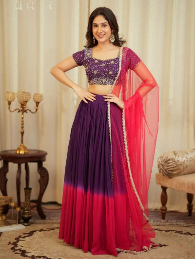 Purple Magenta Shaded Georgette Lehenga Choli Set