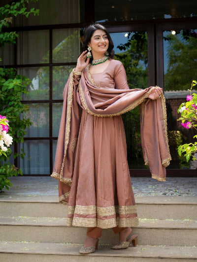 Blush Brown Flair Anarkali Suit Set