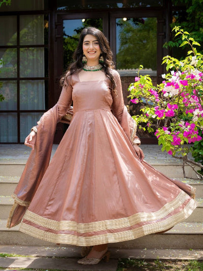 Blush Brown Flair Anarkali Suit Set