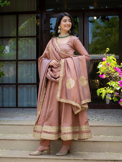 Blush Brown Flair Anarkali Suit Set