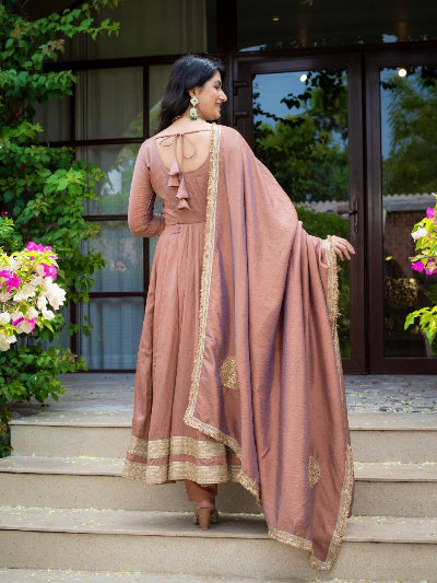 Blush Brown Flair Anarkali Suit Set