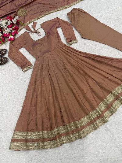Blush Brown Flair Anarkali Suit Set