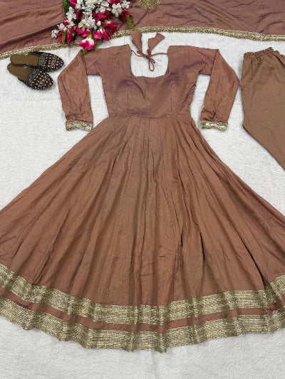 Blush Brown Flair Anarkali Suit Set