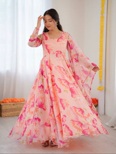 Pastel Pink Floral Anarkali Suit Set
