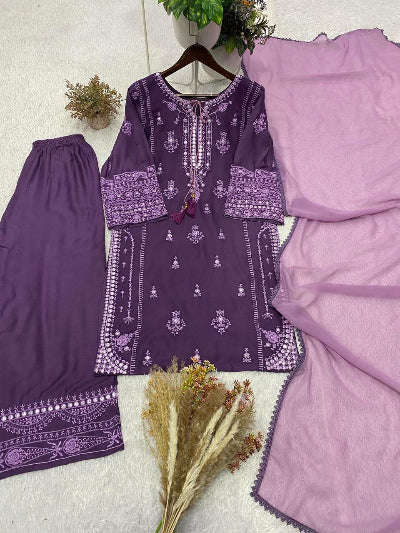 Purple Embroidered Palazzo Suit Set for Women | Asian Ethnic Wear UK