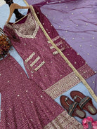 Burgandy Chinon Silk Bandhani Print Sharara Suit - BONYHUBSALWAR KAMEEZ