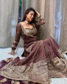 Burgandy Chinon Silk Bandhani Print Sharara Suit - BONYHUBSALWAR KAMEEZ